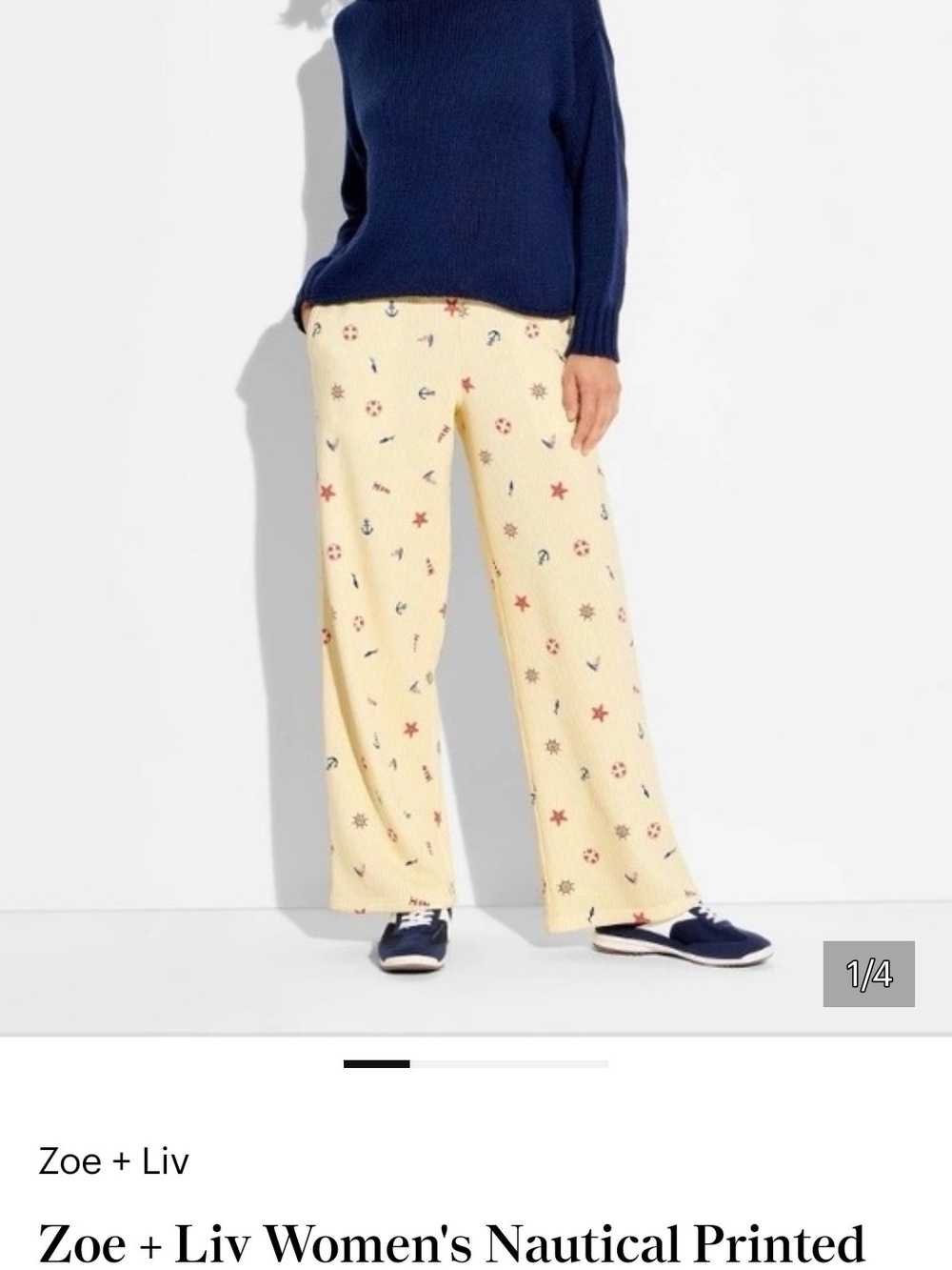 Zoe + Liv Yellow Nautical-Print Wide-Leg Pants